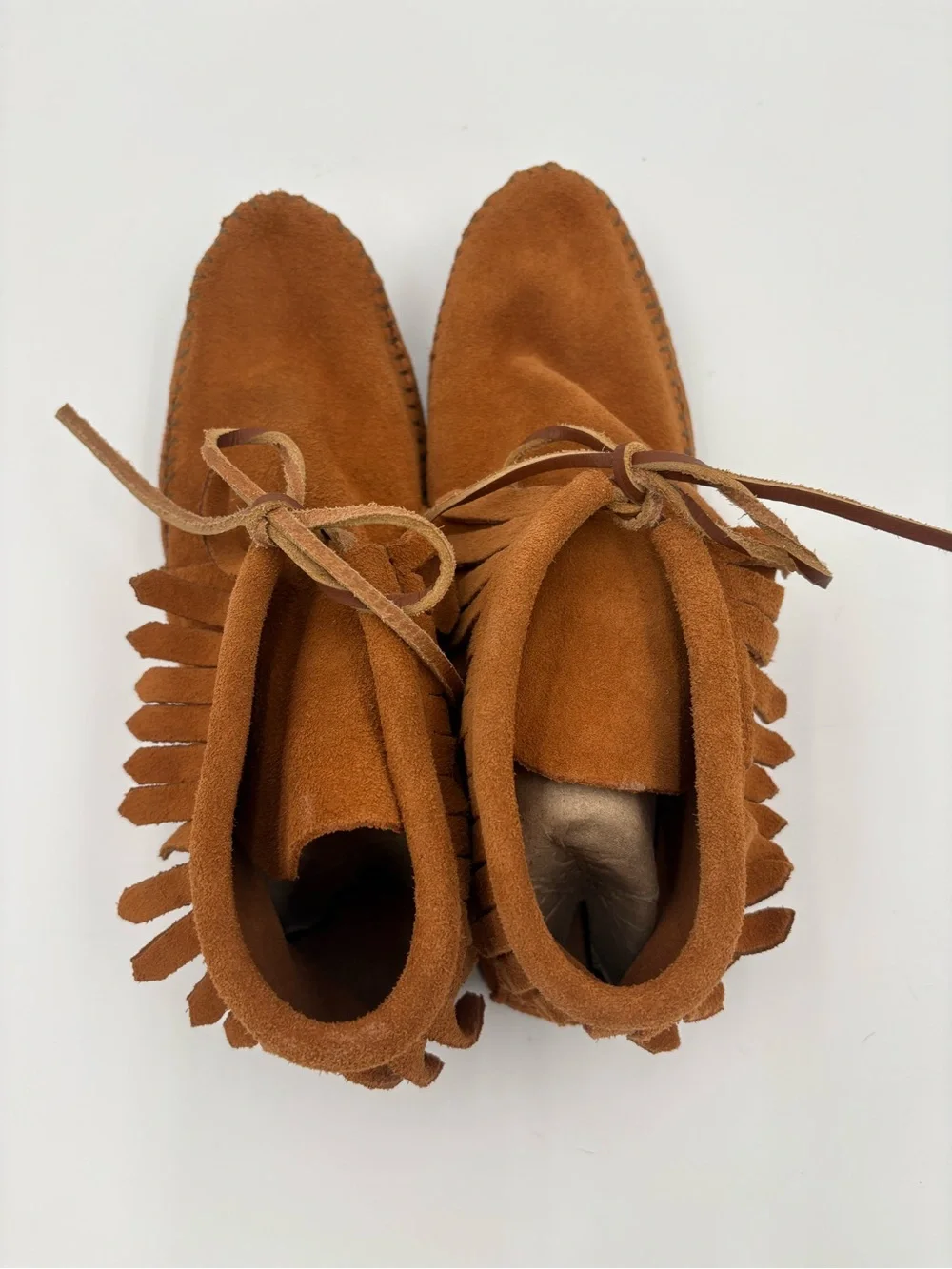 Minnetonka Women’s Size 8 Brown Suede Fringe Moccasin Ankle Boots Boho Western